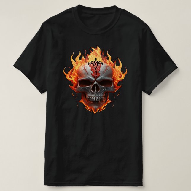 Never Mind Flaming Skull Metal Hard Rocker Music T-Shirt (Design Front)