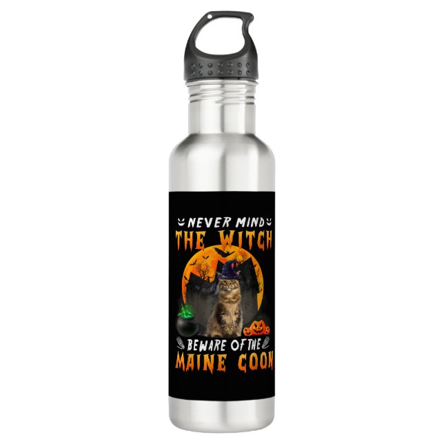 Never Mind The Witch Beware Of Maine Coon Cat Hall 710 Ml Water Bottle (Front)