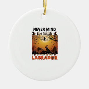 Never Mind Witch Beware Labrador Halloween Dog Pum Ceramic Tree Decoration