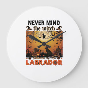 Never Mind Witch Beware Labrador Halloween Dog Pum Large Clock