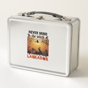 Never Mind Witch Beware Labrador Halloween Dog Pum Metal Lunch Box
