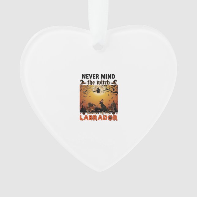 Never Mind Witch Beware Labrador Halloween Dog Pum Ornament (Front)