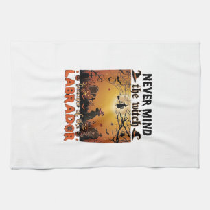 Never Mind Witch Beware Labrador Halloween Dog Pum Tea Towel