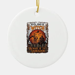 Never Mind Witch Beware Labrador Halloween Haunted Ceramic Tree Decoration