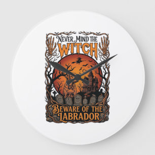 Never Mind Witch Beware Labrador Halloween Haunted Large Clock