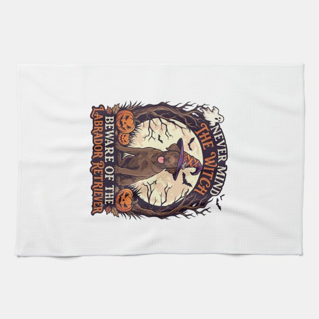 Never Mind Witch Beware Labrador Retriever Hallowe Tea Towel (Horizontal)