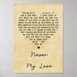 Never My Love Vintage Heart Song Lyric Print