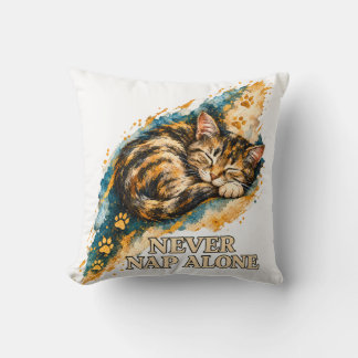 Never Nap Alone Sleeping Tabby Cat Golden Paw Prin Cushion