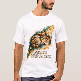 Never Nap Alone Sleeping Tabby Cat Golden Paw Prin T-Shirt