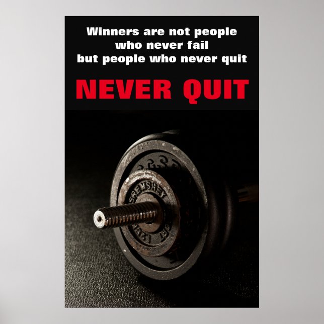 Never Quit Inspirational Fitness Dumbell Poster (Front)