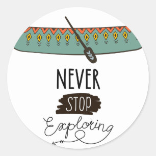 Never Stop Exploring Canoe Classic Round Sticker