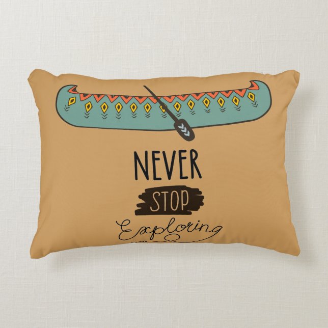 Never Stop Exploring Canoe Decorative Cushion (Front)