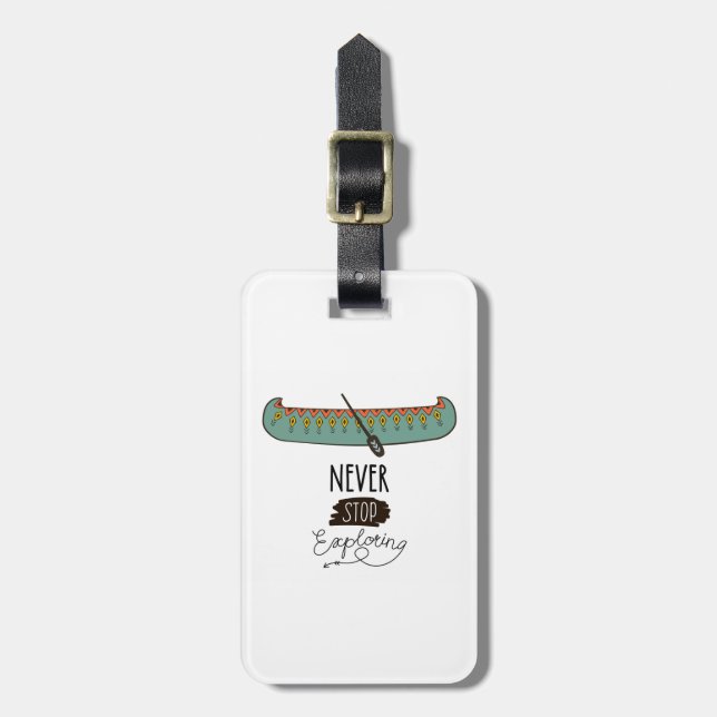 Never Stop Exploring Canoe Luggage Tag (Front Vertical)