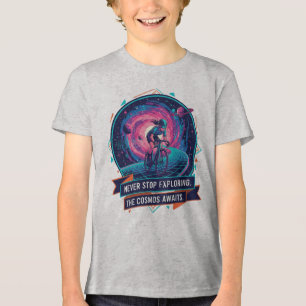 Never Stop Exploring Cosmic Cycling Youth Tee