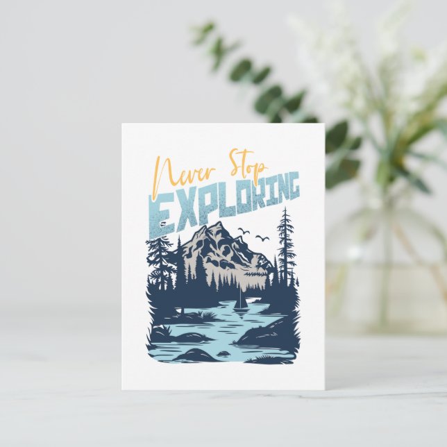 Never Stop Exploring – Nature Adventure Postcard (Standing Front)