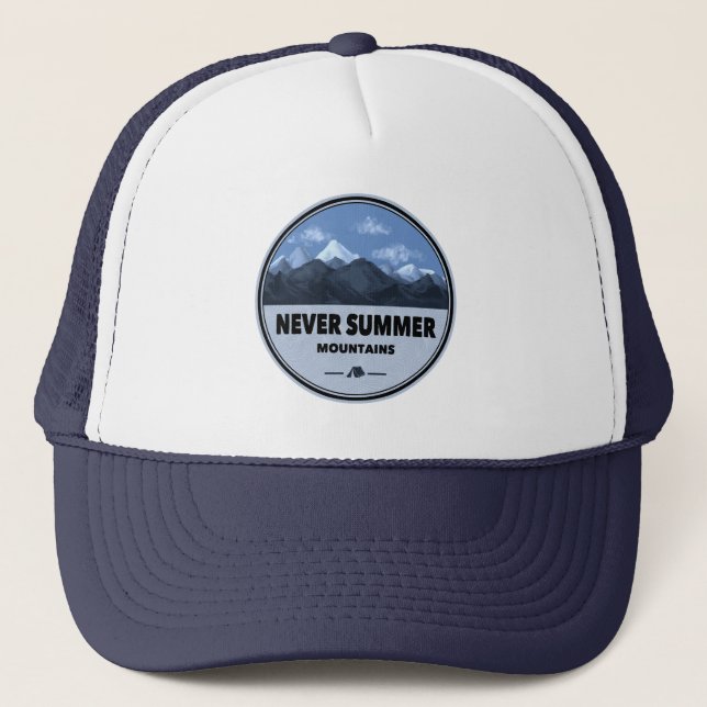 Never Summer Mountains Colorado Camping Trucker Hat (Front)