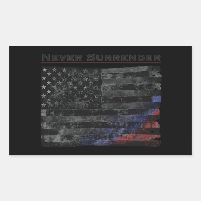 Never Surrender Black American Flag  Rectangular Sticker (Front)