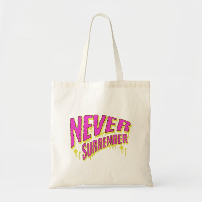 Never Surrender Graffiti Motivation Typography Tote Bag (Front)