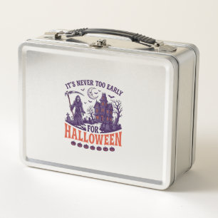 Never Too Early Halloween Grim Reaper Haunted Hous Metal Lunch Box
