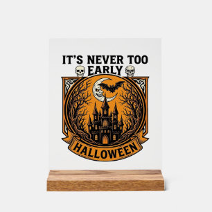 Never Too Early Halloween Haunted House Moon Bat_1 Acrylic Sign