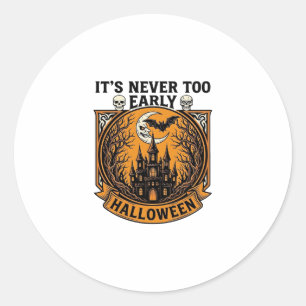 Never Too Early Halloween Haunted House Moon Bat_1 Classic Round Sticker