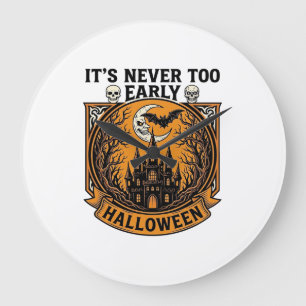 Never Too Early Halloween Haunted House Moon Bat_1 Large Clock
