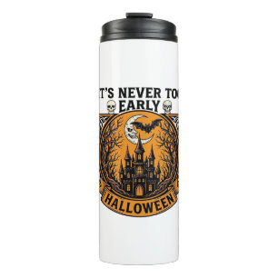 Never Too Early Halloween Haunted House Moon Bat_1 Thermal Tumbler