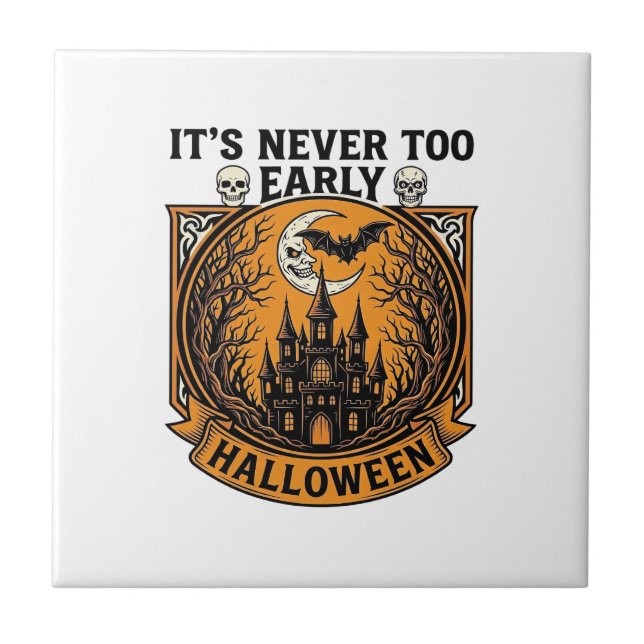 Never Too Early Halloween Haunted House Moon Bat_1 Tile (Front)