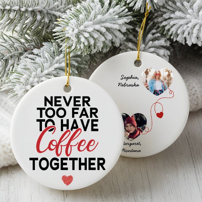 Never Too Far Coffee Long Distance Custom Photo Ceramic Tree Decoration (Creator Uploaded)