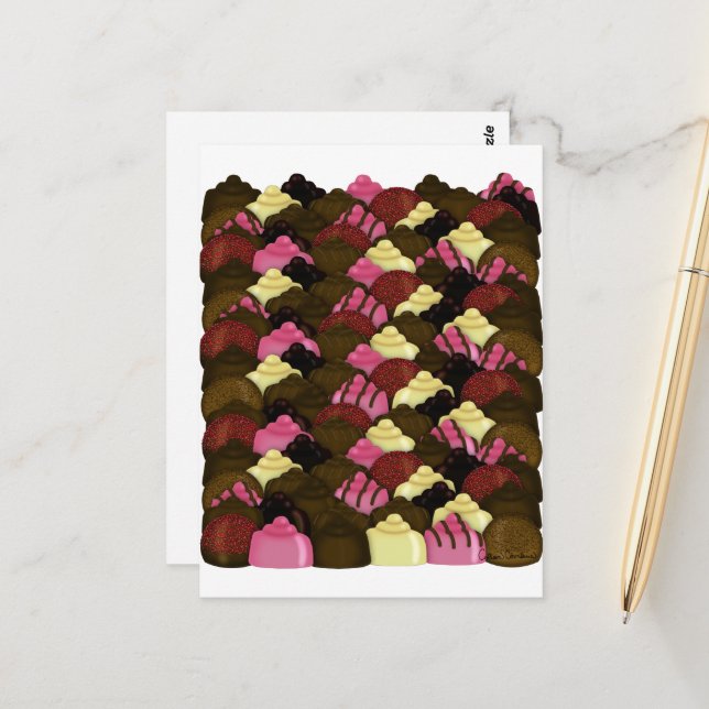 Never Too Much Chocolate - Valentines Day Candy Postcard (Front/Back In Situ)