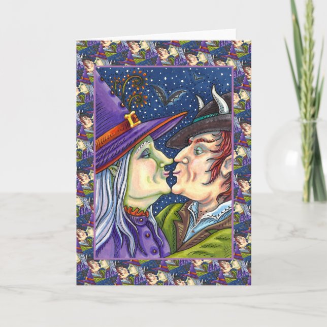 NEVER TOO OLD FOR ROMANCE, WITCH & WARLOCK Blank Holiday Card (Front)