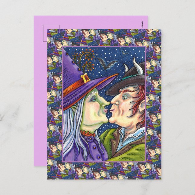 NEVER TOO OLD FOR ROMANCE, WITCH & WARLOCK IN LOVE HOLIDAY POSTCARD (Front/Back)