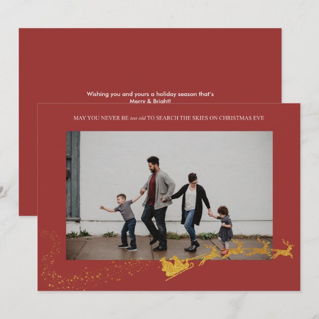 Never Too Old Red Faux Gold Glitter Photo Holiday Card (Front/Back)