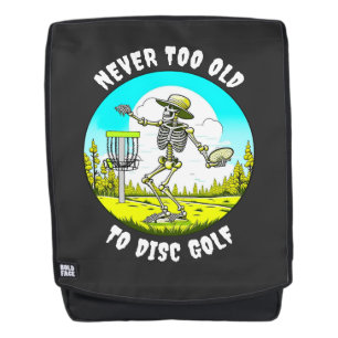 Never Too Old to Disc Golf Skeleton Throwing Backpack