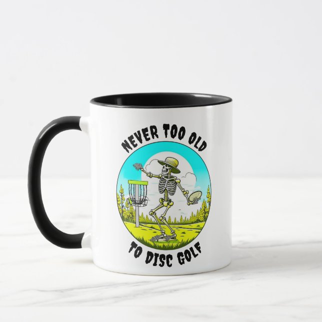 Never Too Old to Disc Golf | Skeleton Throwing Mug (Left)