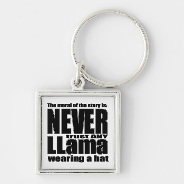 Never Trust a Llama in a Hat Key Ring (Front)