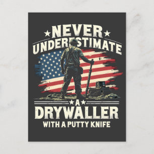 Never Underestimate A Drywaller With a Putty Knife Invitation Postcard