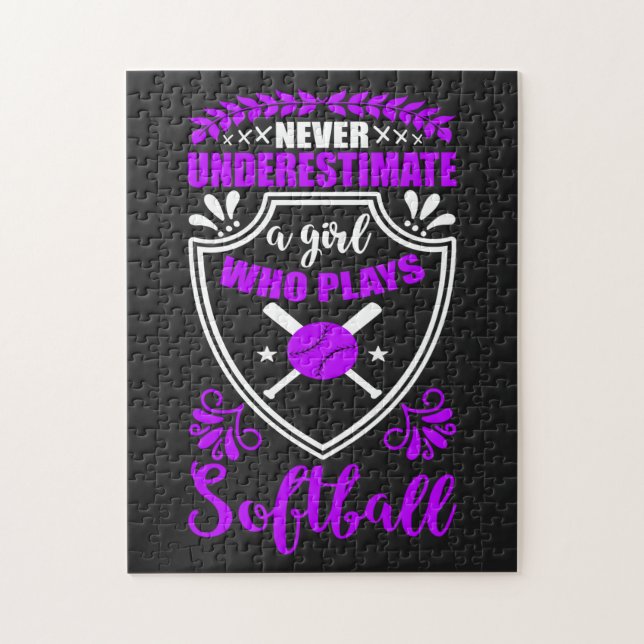 Never Underestimate A Girl Who Plays Softball  Jigsaw Puzzle (Vertical)