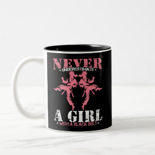 Never Underestimate A Girl With Black Belt Two-Tone Coffee Mug