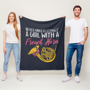 Never Underestimate A Girl with French Horn Fleece Blanket
