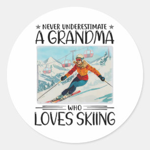 Never Underestimate A Grandma Who Loves Skiing  Classic Round Sticker
