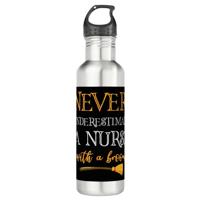 Never Underestimate A Nurse With A Broom Funny Gif 710 Ml Water Bottle (Front)