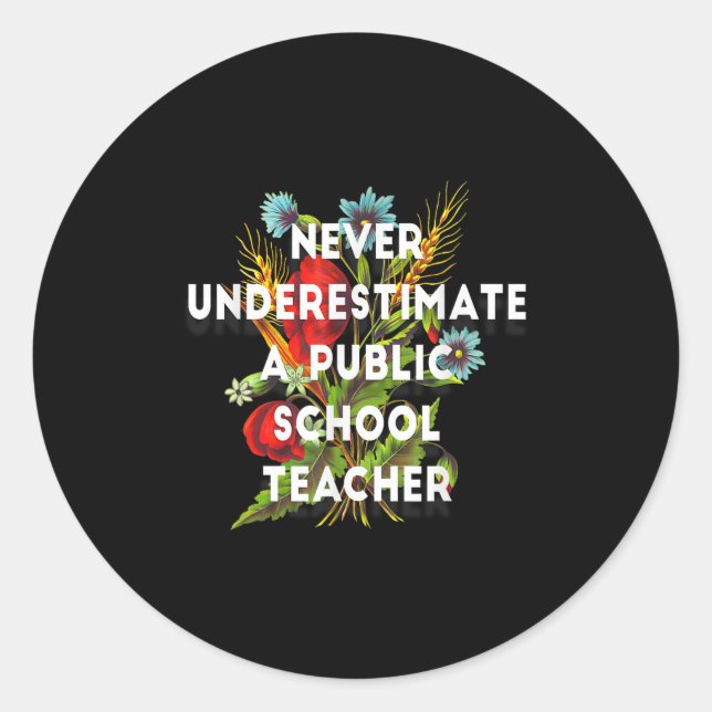 Never Underestimate A Public School Teacher Motiva Classic Round Sticker (Front)