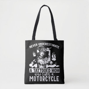 Never Underestimate A Tattooed Mum Motorcycle Bike Tote Bag