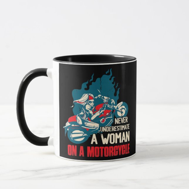 Never Underestimate A Woman On A Motorcycle Bike Mug (Left)