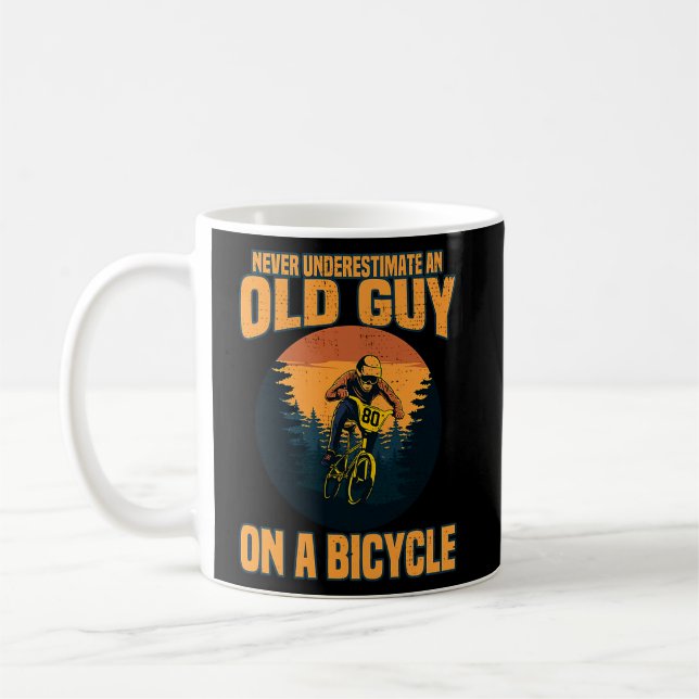 Never Underestimate An Old Guy On A Bicycle Cyclis Coffee Mug (Left)
