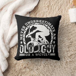 Never Underestimate An Old Guy On A Bicycle Funny Cushion