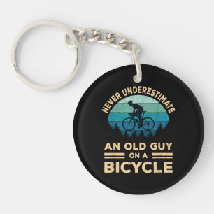 Never Underestimate An Old Guy On A Bicycle Funny Key Ring