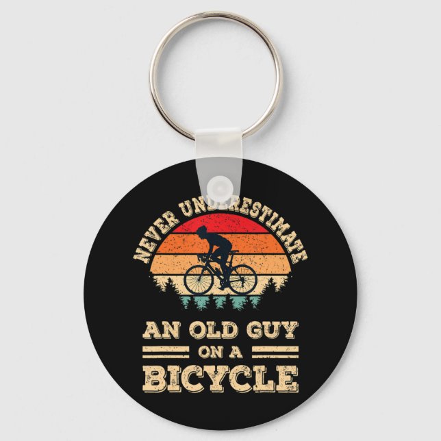 Never Underestimate An Old Guy On A Bicycle Funny  Key Ring (Front)