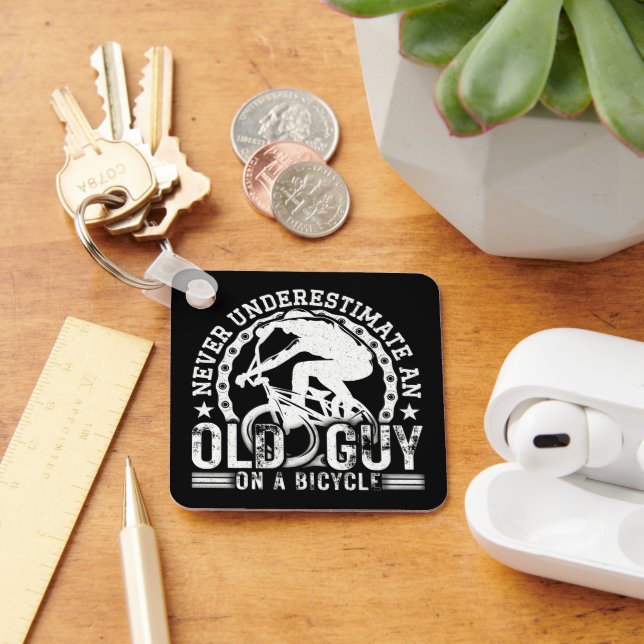 Never Underestimate An Old Guy On A Bicycle Funny  Key Ring (Desk)